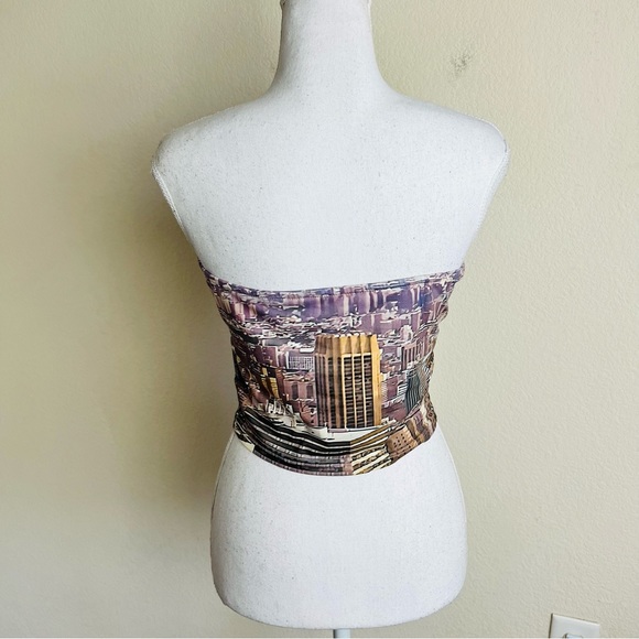 New York Aerial Skyline White Ombré Strapless Tube Top Crop Top - Picture 3 of 4